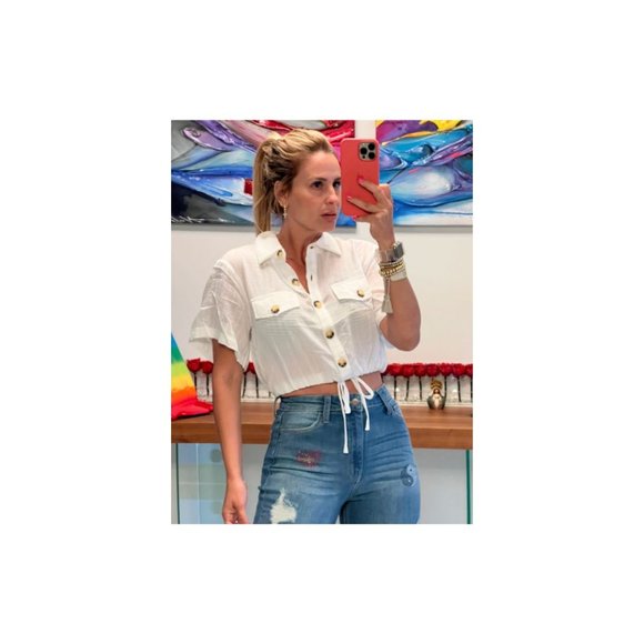 HYFVE collard Button Down Cropped Shirt Size S - Picture 9 of 9